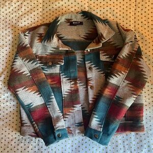 Blue B Aztec Patterned Jacket in Teal, Rust & Cream